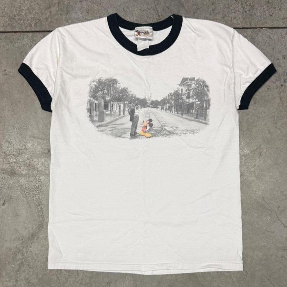 Vintage 90s Disney Mickey Mouse Ringer Walt Disney World Shirt Sz Medium